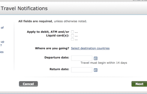 Chase Bank Travel Notice