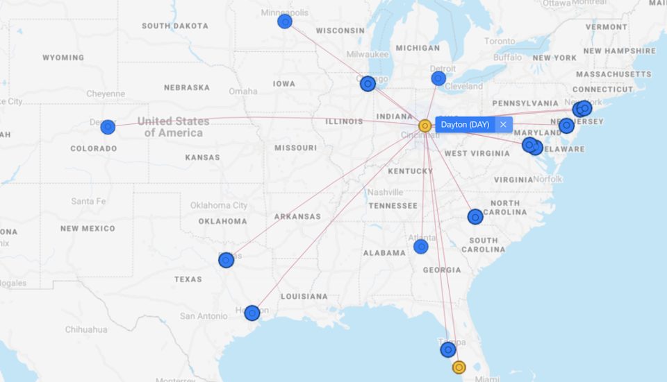 Ultimate Guide To Major Ohio Airports Airlines Maps UponArriving   DAY Direct Flight Map 960x551 